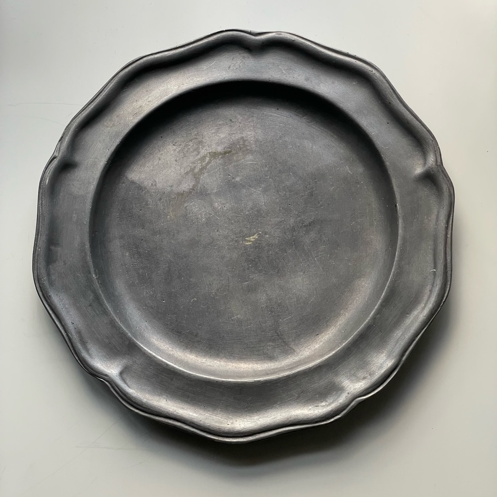 Antique European Fluted/Scalloped Pewter Charger - 9 Inch